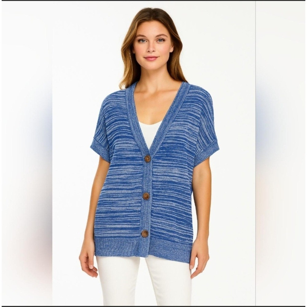 Soft Surroundings Women's Cardigan Sweater Short Sleeve  Blue Size M